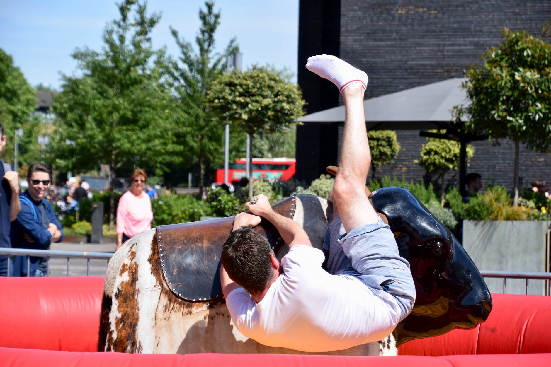 man riding on bull